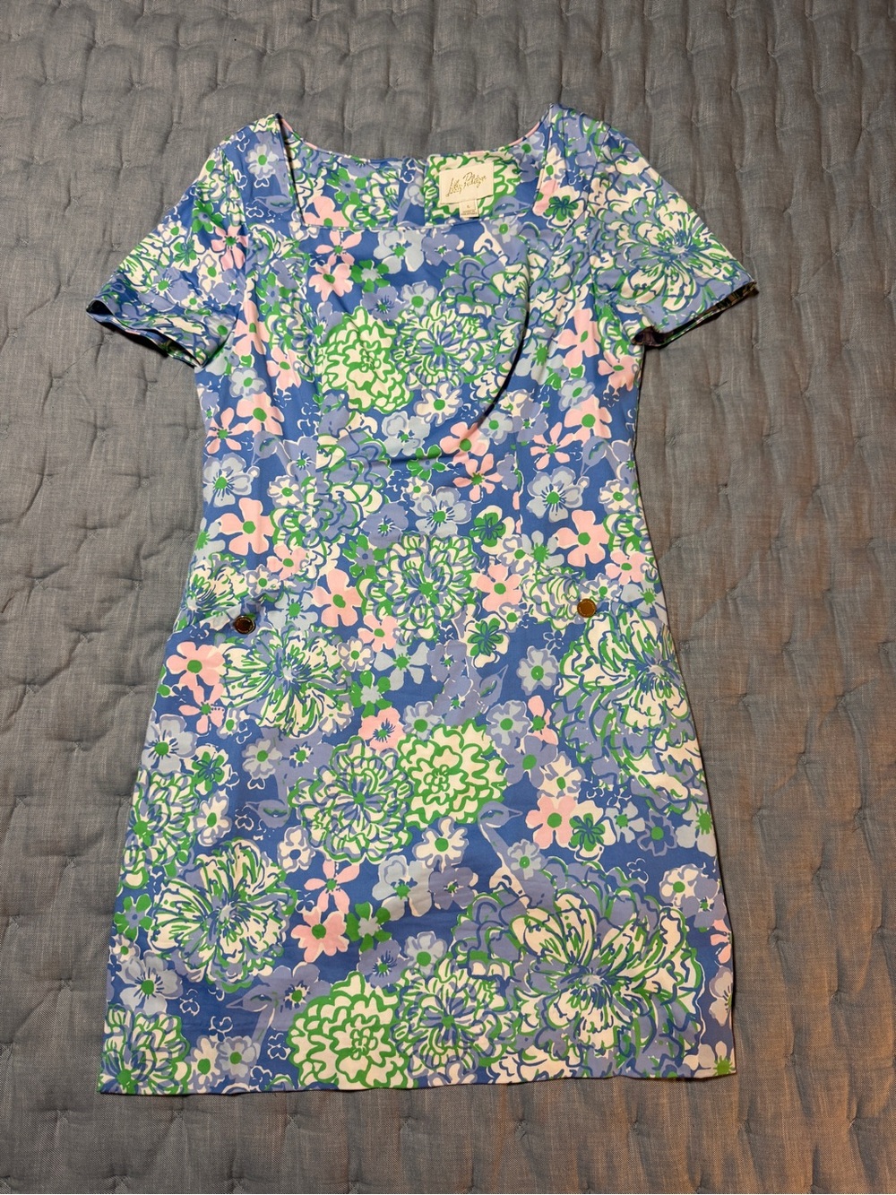 Lilly Pulitzer Short Sleeve Sheath Dress - Sunwashed Blue Plumes in Bloom Size 8